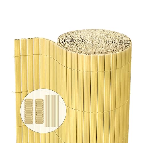 VOUNOT PVC Sichtschutzmatte 100 x 500 cm Verstärkung Innen, Sichtschutz für Garten Balkon Terrasse Zaun, Sichtschutzzaun Balkonverkleidung Windschutz, Bambus von VOUNOT