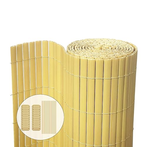 VOUNOT PVC Sichtschutzmatte 80 x 300 cm Verstärkung Innen, Sichtschutz für Garten Balkon Terrasse Zaun, Sichtschutzzaun Balkonverkleidung Windschutz, Bambus von VOUNOT