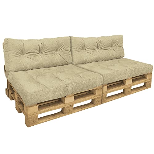 VOUNOT Palettenkissen 4er Set für Indoor und Outdoor, Palettenpolster Wasserdicht Palettensofa, Sitzkissen 120x80, Rückenkissen 120x40, Beige von VOUNOT