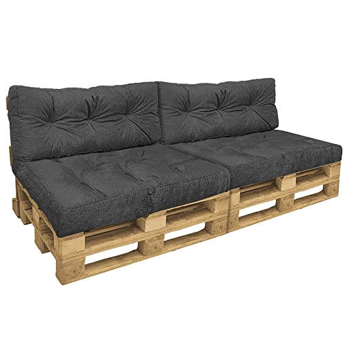 VOUNOT Palettenkissen 4er Set für Indoor und Outdoor, Palettenpolster Wasserdicht Palettensofa, Sitzkissen 120x80, Rückenkissen 120x40, Grau von VOUNOT