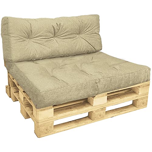 VOUNOT Palettenkissen Set für Indoor und Outdoor, Palettenpolster Wasserdicht Palettensofa, Sitzkissen 120x80, Rückenkissen 120x40, Beige von VOUNOT