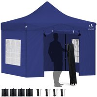 Vounot - Pavillon 3x3m, Wasserdichter Faltpavillon, Faltbar Partyzelt mit 4 Seitenteilen, 4 Sandsäcke, Blau von VOUNOT