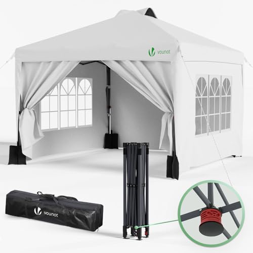 VOUNOT® Pavillon 3x3m Wasserdicht Stabil Winterfest, Pop Up Faltpavillon mit 4 Seitenteilen und 6 Sandsäcke, Faltbar Partyzelt Gartenzelt Gartenpavillon inkl. Tasche, Weiß von VOUNOT