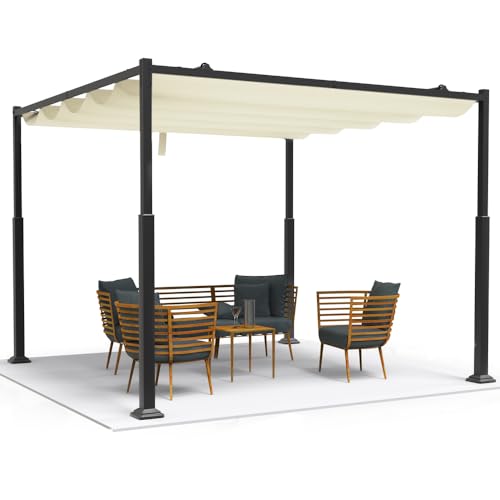 VOUNOT Pergola Pavillon 3x3m wasserdicht stabil Winterfest, Gartenpavillon Metall mit Terrassenüberdachung freistehend, Sonnenschutz für Garten Terrasse & Balkon, Beige von VOUNOT