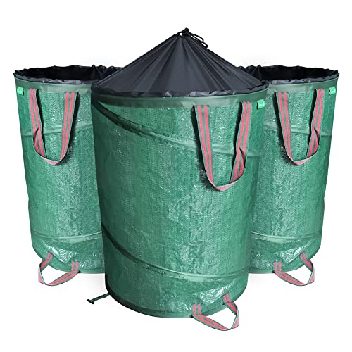 VOUNOT Pop Up Gartensack mit Griffen und Kordelzugverschluss 3er Set 100 L, Faltbarer Laubsack Selbstaufstellend Gartenabfallsack, Grün von VOUNOT