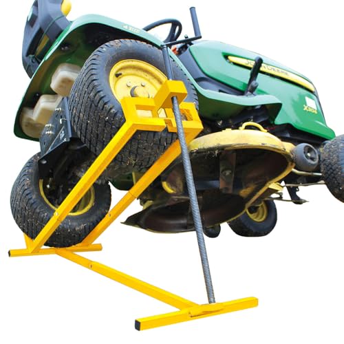 VOUNOT Rasenmäherheber, Rasenmäher Jack, Teleskop Garten Rasenmäher Lifter, Hebevorrichtung 400KG für Mäher-Traktor, Teleskopversion für 30% Speichereinsparung, Gelb von VOUNOT