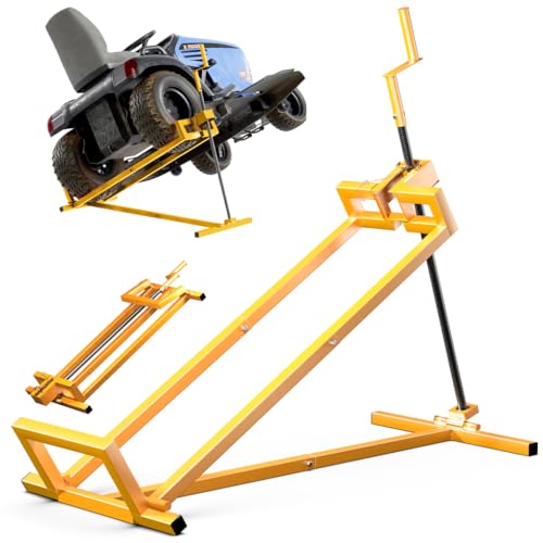 VOUNOT Rasenmäherheber, Rasenmäher Jack, Teleskop Garten Rasenmäher Lifter, Hebevorrichtung 400KG für Mäher-Traktor, Teleskopversion für 30% Speichereinsparung, Gelb von VOUNOT