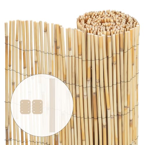 VOUNOT Schilfrohrmatte Verstärkt 90x300 cm, Schilfmatten Sichtschutz, Windschutz & Sonnenschutz, Schilfmatte für Garten, Balkon, Terrasse, Balkonsichtschutz, Gartensichtschutz von VOUNOT