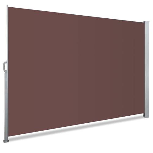 VOUNOT Seitenmarkise Ausziehbar für Balkon, Garten und Terrasse, Sichtschutz, Windschutz, Wasserdicht, Sonnenschutz, 140 x 300 cm, Dunkel-Braun von VOUNOT