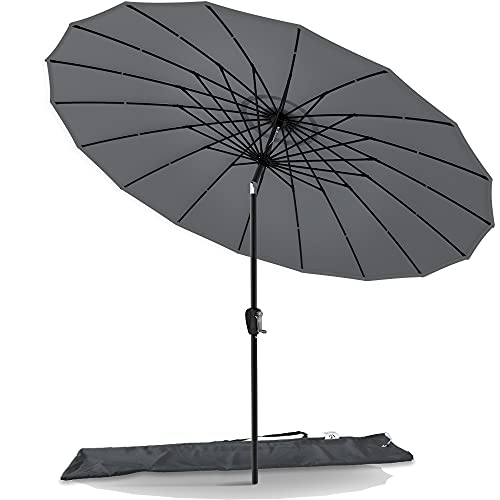 VOUNOT Shanghai Sonnenschirm 270 cm Rund mit Kurbelvorrichtung, Knickbar, Sonnenschutz UV-Schutz, Balkonschirm Gartenschirm Marktschirm mit Schutzhülle, Grau von VOUNOT