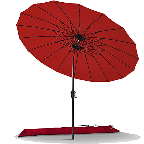 VOUNOT Shanghai Sonnenschirm 270 cm Rund mit Kurbelvorrichtung, Knickbar, Sonnenschutz UV-Schutz, Balkonschirm Gartenschirm Marktschirm mit Schutzhülle, Rot von VOUNOT