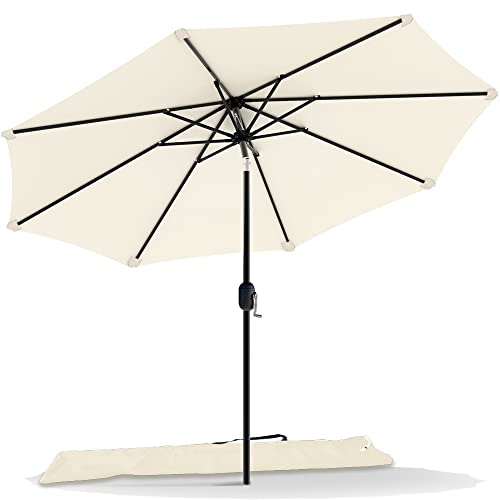 VOUNOT Sonnenschirm 270 cm mit Kurbelvorrichtung, Knickbar, Sonnenschutz UV-Schutz, Balkonschirm Gartenschirm Marktschirm mit Schutzhülle, Beige von VOUNOT