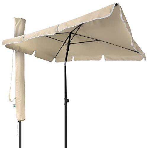 VOUNOT Sonnenschirm Rechteckig für Balkon und Terrasse, 200 × 125 cm, Knickbarer Balkonschirm, Sonnenschutz UV 50+, Beige von VOUNOT