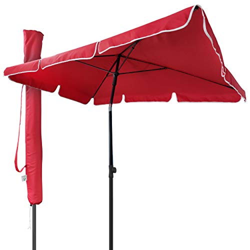 VOUNOT Sonnenschirm Rechteckig für Balkon und Terrasse, 200 × 125 cm, Knickbarer Balkonschirm, Sonnenschutz UV 50+, Rot von VOUNOT