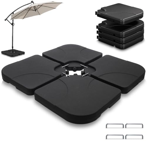 VOUNOT Sonnenschirmständer, HDPE Schirmständer 4-teilig Schirmgewichte für Ampelschirm Bodenkreuz, Befüllbar mit Wasser oder Sand 60L / 100kg, Ampelschirmständer mit Griff, Schwarz VOUNOT Sonnenschirmständer, HDPE Schirmständer 4-teilig Schirmgewichte für Ampelschirm Bodenkreuz, Befüllbar mit Wasser oder Sand 60L / 100kg, Ampelschirmständer mit Griff, Schwarz von VOUNOT