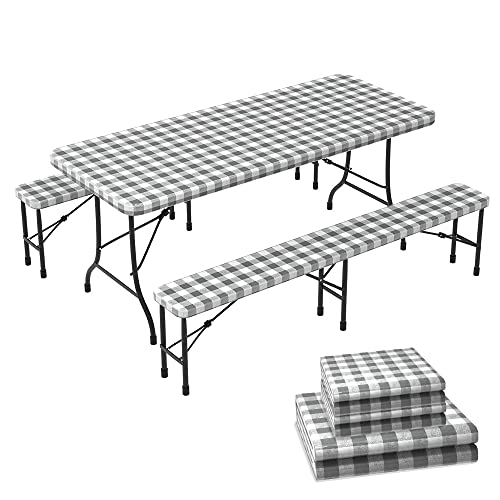 VOUNOT Tischdecke Outdoor 3er Set, Elastisch Rechteckig Gartentischdecke, geeignet für Garten, und Balkon und Camping, Abwaschbar abwischbar Wetterfest von VOUNOT