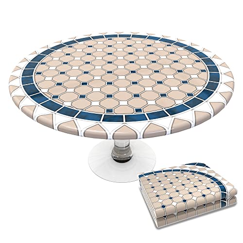 VOUNOT Tischdecke Outdoor, Elastisch Rund Gartentischdecke, Abwaschbar abwischbar Wetterfest, Ø 90-120 cm von VOUNOT