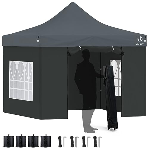 VOUNOT Pavillon 3x3m Wasserdicht Stabil Winterfest, Pop Up Faltpavillon mit 4 Seitenteilen und 4 Sandsäcke, Party Pavillon Faltbar Gartenzelt Partyzelt, Grau von VOUNOT