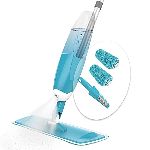 VOUNOT® Wischer mit sprühfunktion, Sprühwischer mit 650ml Wassertank, Bodenwischer mit Sprühdüse, Spray Mop Wischmopp mit 2-Mikrofaserbezug, Blau von VOUNOT