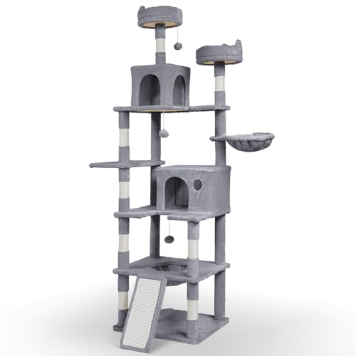 VOUNOT XXL Katzenbaum 215cm, mehrstöckiger Katzenmöbel, Stabiler Katzenbaum, Katzenkratzbaum mit Korb Hängematte, Plüschbälle, Dicke stämme, Kletterbaum für Katzen, Beige VOUNOT XXL Katzenbaum 215cm, mehrstöckiger Katzenmöbel, Stabiler Katzenbaum, Katzenkratzbaum mit Korb Hängematte, Plüschbälle, Dicke stämme, Kletterbaum für Katzen, Beige von VOUNOT