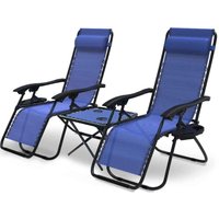 Vounot - 2er-Set Liegestuhl Klappbar mit Beistelltisch, Relaxstuhl Garten mit Getränkehalter und Kopfpolster, Blau von VOUNOT