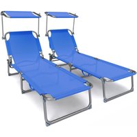 Vounot - 2er Set Sonnenliege Klappbar, Gartenliege Strandliege mit Sonnenschutz und Verstellbarer Rückenlehne, Blau von VOUNOT