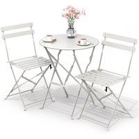 Bistroset 3-teilig, Klappbar Bistrotisch mit 2 Stühlen, Gartenmöbel Set Balkonset Gartengarnitur, Sitzgruppe Metall, Bistro Set Outdoor, Weiß - Vounot von VOUNOT