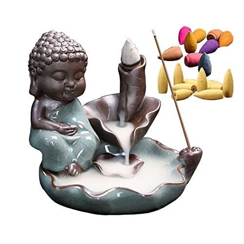 Backflow Incense Burner, Keramik Räucherstäbchenhalter und Buddha Statue 20 Pcs Free Cones für Home Meditation Decor Yoga Aromatherapie Ornament von VOVCIG
