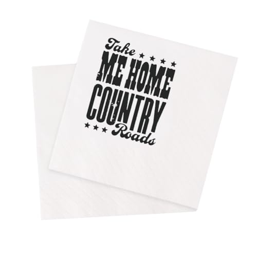 VOWFOO Take Me Home Country Roads Cocktail-Servietten, West Virginia Mountain Mama Country Western Party, Getränke, Einweg-Papierservietten, 100 Stück, 4,5 x 4,5 cm, 2-lagig (Take Me Home Country von VOWFOO