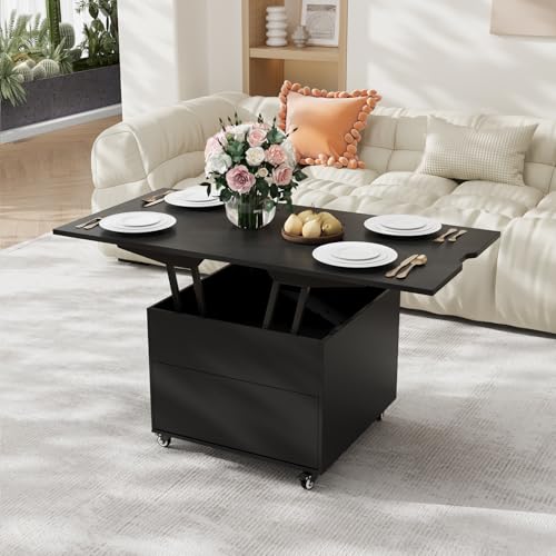 VOWNER 3-in-1 Multifunktionaler Wohnzimmertisch (schwarz) von VOWNER