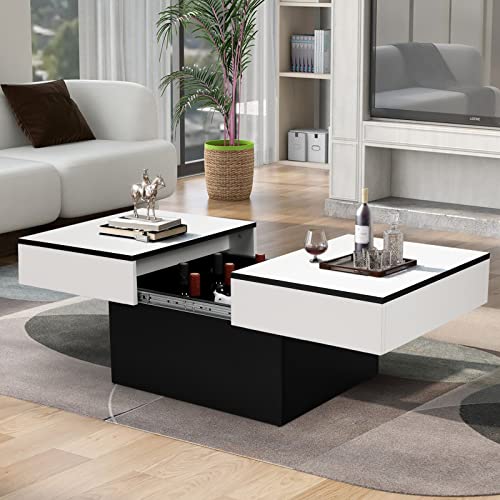 VOWNER Couchtisch, Moderner Couchtisch, Ausziehbarer Schreibtisch, Wohnzimmertisch mit 2 Stauräume, Hochglanz-Finish, Wohnzimmer Tisch 129 x 58 x 40 cm(Weiß) von VOWNER