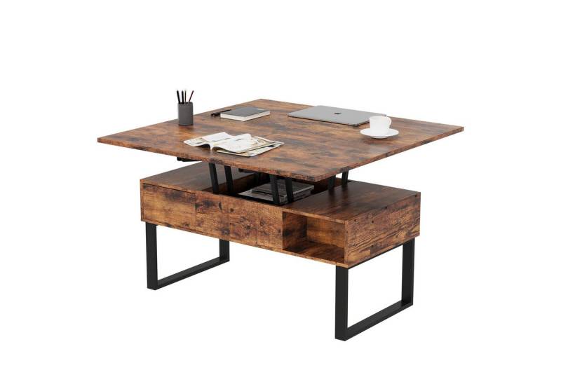 VOWNER Couchtisch 3-in-1-Multifunktions-Wohnzimmertisch, Höhenverstellbar, 1 Schublade + offene Ablagefächer + verstecktes Fach von VOWNER