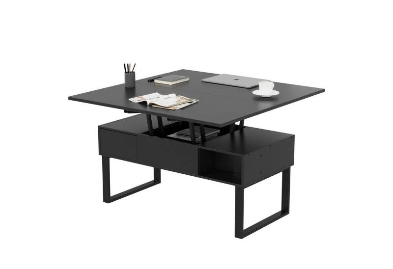 VOWNER Couchtisch 3-in-1-Multifunktions-Wohnzimmertisch, Höhenverstellbar, 1 Schublade + offene Ablagefächer + verstecktes Fach von VOWNER