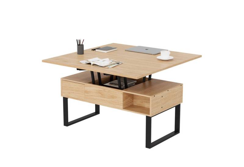 VOWNER Couchtisch 3-in-1-Multifunktions-Wohnzimmertisch, Höhenverstellbar, 1 Schublade + offene Ablagefächer + verstecktes Fach von VOWNER
