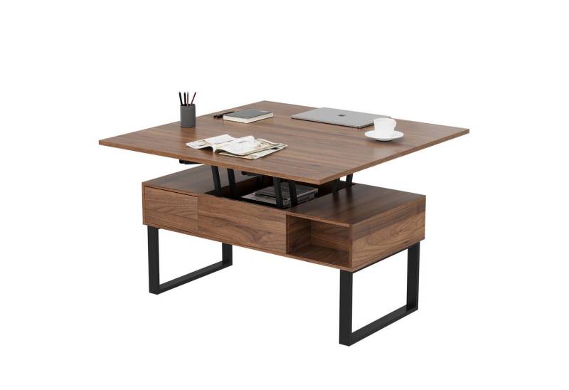 VOWNER Couchtisch 3-in-1-Multifunktions-Wohnzimmertisch, Höhenverstellbar, 1 Schublade + offene Ablagefächer + verstecktes Fach von VOWNER