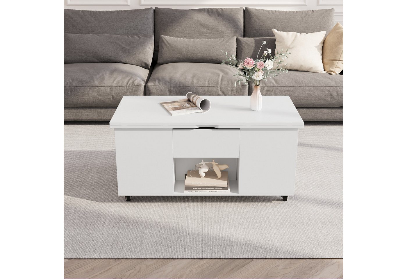 VOWNER Couchtisch Anhebbarer Multifunktionstisch, Multifunktions-Kaffeetisch mit Hockern, 4-in-1 Multifunktion, 1 Schublade, 4 Hocker mit Stauraum VOWNER Couchtisch Anhebbarer Multifunktionstisch, Multifunktions-Kaffeetisch mit Hockern, 4-in-1 Multifunktion, 1 Schublade, 4 Hocker mit Stauraum von VOWNER