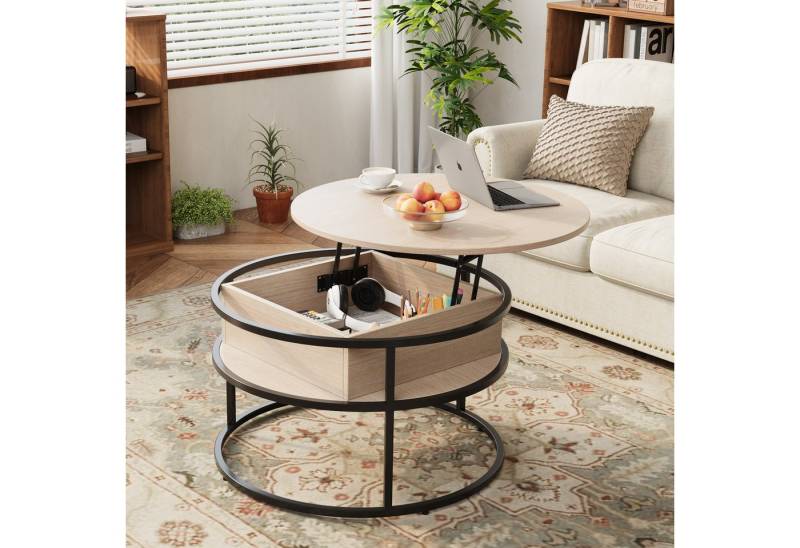 VOWNER Couchtisch Höhenverstellbarer, mit Stauraum, Rund, 80 x 80 x 62 cm von VOWNER