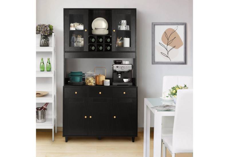 VOWNER Küchenbuffet Vitrine, Mehrzweckschrank, 5 Türen Schwarz von VOWNER