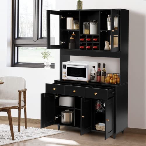 VOWNER Küchenschrank, Buffetschrank, Küchenbuffet, Vitrinenschrank, Mehrzweckschrank, Hochschrank mit 5 Schränken, Esszimmerschrank, Verstellbaren Ablagen, Spanplatte, 100 x 38 x 181cm, Schwarz von VOWNER