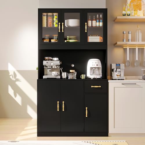 VOWNER Küchenschrank, Küchenbuffet, Vitrinenschrank, Buffetschrank, Mehrzweckschrank, Hochschrank mit 5 Schränken, Verstellbaren Ablagen, Spanplatte, 100 x 40 x 181cm, Schwarz von VOWNER