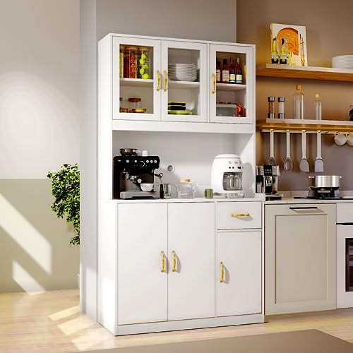 VOWNER Küchenschrank, Küchenbuffet, Vitrinenschrank, Buffetschrank, Mehrzweckschrank, Hochschrank mit 5 Schränken, Verstellbaren Ablagen, Spanplatte, 100 x 40 x 181cm, Weiß von VOWNER