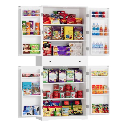 VOWNER Küchenschrank, Küchenbuffet Buffetschrank mit 12 Türregalen, Hochschrank mit Schränken, mit Verstellbaren Ablagen, Esszimmerschrank mit Schubladen, MDF, Spanplatte, 183 x 76 x 40 cm (Weiß) von VOWNER
