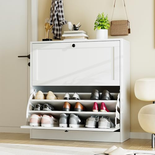 VOWNER Schuhschrank mit 2 Klappen, Schuhregal Schuhkipper Schmal, mit 6 Fächern, Schuhschrank Weiss, Verstellbar, Anti-Kipp-Vorrichtung für Eingangsbereich, Flur, 80 x 30 x 80 cm VOWNER Schuhschrank mit 2 Klappen, Schuhregal Schuhkipper Schmal, mit 6 Fächern, Schuhschrank Weiss, Verstellbar, Anti-Kipp-Vorrichtung für Eingangsbereich, Flur, 80 x 30 x 80 cm von VOWNER