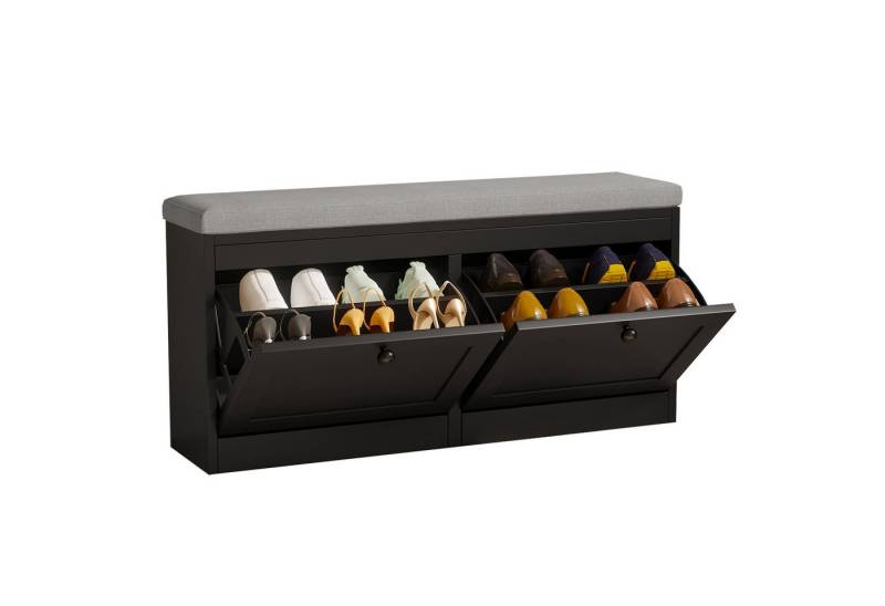 VOWNER Schuhschrank mit 2 Klappen, Sitzbank mit Sitzkissen 106 × 32 × 52 cm von VOWNER