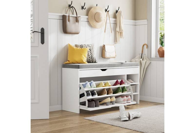 VOWNER Schuhschrank mit Klappen, Schmaler Schuhregal mit Sitzbank, Verstellbar (1-St) Schuhbank, 100 x 30 x 55 cm, Weiß von VOWNER