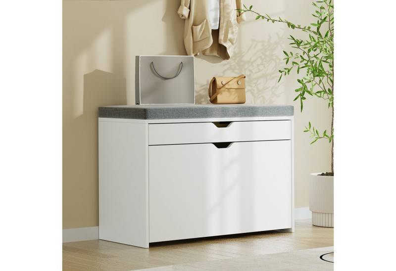 VOWNER Schuhschrank mit Klappen – Schmaler Schuhregal, Sitzbank mit Kissen, verstellbar (1-St) 81 × 31 × 55 cm, Weiß von VOWNER