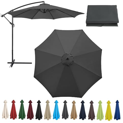 VOXCAUTQ Parasol Canopy Umbrella Replacement Canopy, 2M/2.7M/3M + 6 Rippen/8 Rippen UV Protection Canopy Cover, Ersatz für Hof, Garten, Strand, Pool (8 ribs-3m(9.8ft),Grey) von VOXCAUTQ