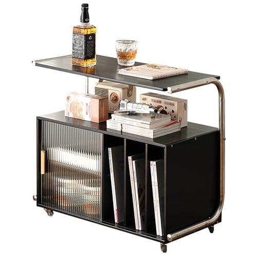 VOXMDY Beistelltisch Couch Sofatisch Beistelltische Fürs Wohnzimmer Couchtisch Multifunktionaler Beistelltisch mit Rollen und Offenen Fächern für Wohnzimmer, Küche(Black) von VOXMDY