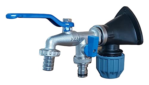 VOXTRADE Wandscheibe mit Dual Kugelauslaufhahn - 25mm (3/4") PE-Rohr mit 1/2" Doppelauslaufhahn - Wandwinkel 90° - Blau von VOXTRADE