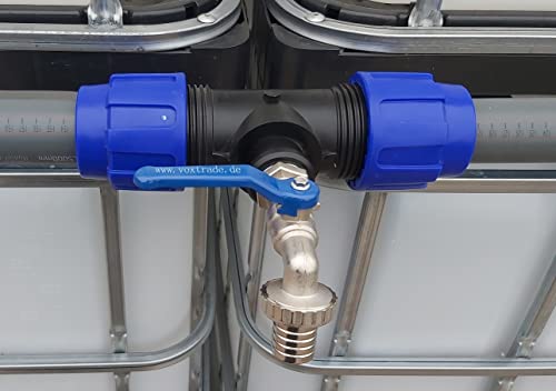 Verbindungsset IBC Regenwassertanks mit 1" Wasserhahn(Set für 2-6 Tanks) (2 Tanks übereinander) + Entlüftung von VOXTRADE